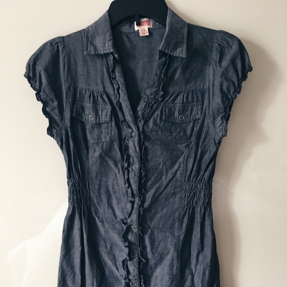 Collared Short Denim Dress - Picture 1 of 2